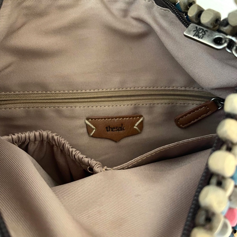 The Sak Beaded Shoulder Bag Womens Medium Multi Color Boho Wood Bead Mosaic Zip - Picture 4 of 10